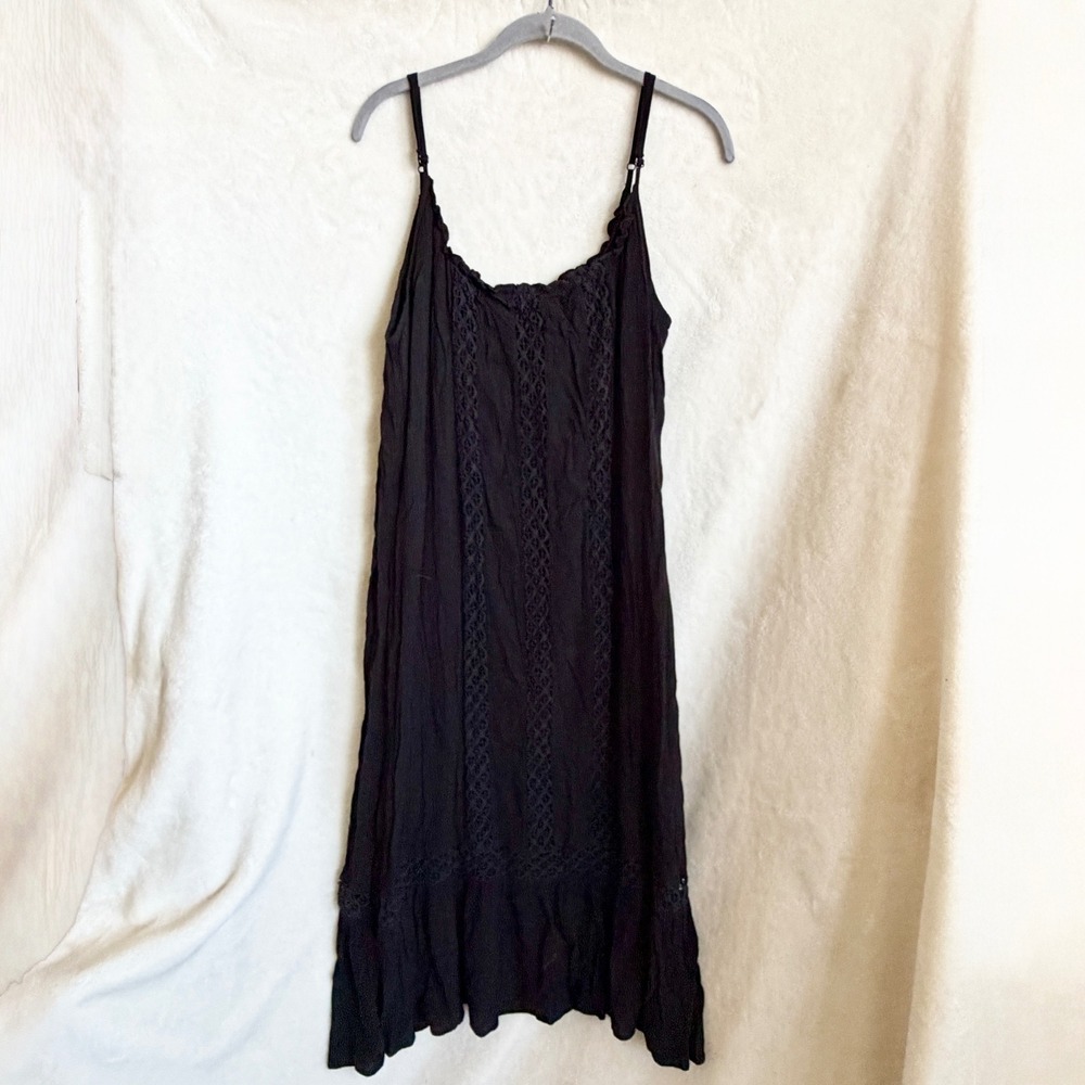 Karen Kane Black Crochet Lace Midi Slip Dress Size XL Adjustable Straps Rayon